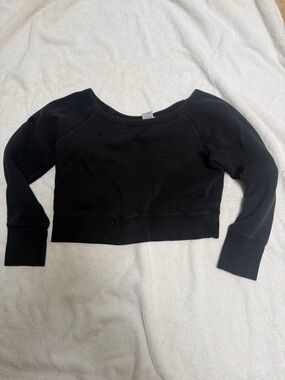 Old Navy Black Cropped Sweatshirt - Wide Neck Pullover